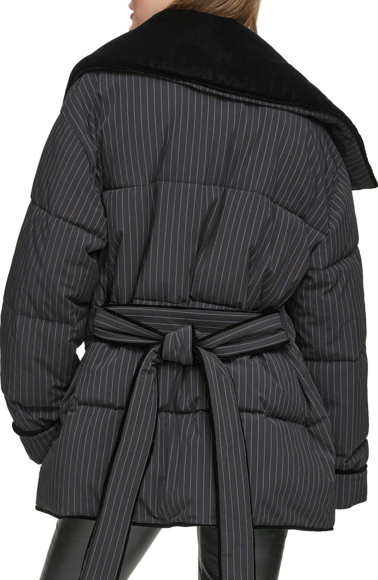 Andrew Marc Krithia Pinstripe Belted Puffer Coat, Alternate, color, Black