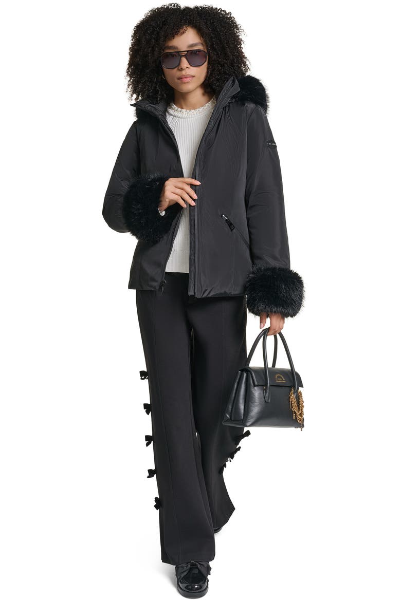 Faux Fur Trim Hooded Puffer Jacket, Alternate, color, BLACK