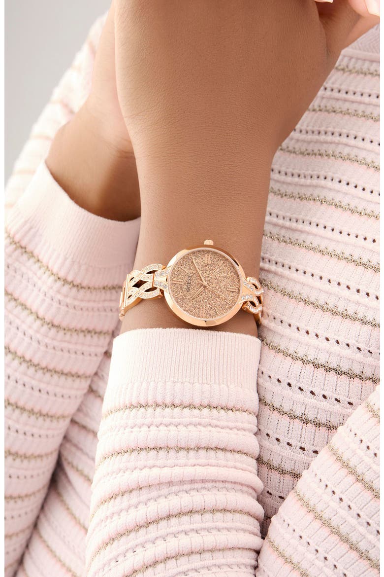 Coral Glitter & Crystal Rose Gold Bracelet Watch, 32mm, Alternate, color, ROSE GOLD