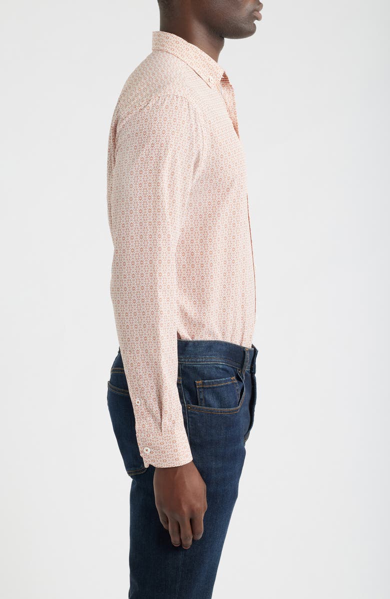 Johnston & Murphy XC+<sup>™</sup> Football Print Performance Button-Down Shirt, Alternate, color, Rust