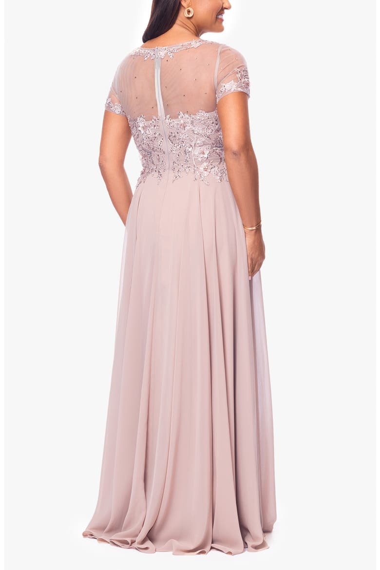 Beaded Mesh Gown, Alternate, color, TAUPE