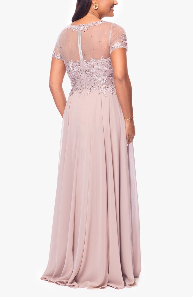 Xscape Evenings Beaded Mesh Gown, Alternate, color, Taupe