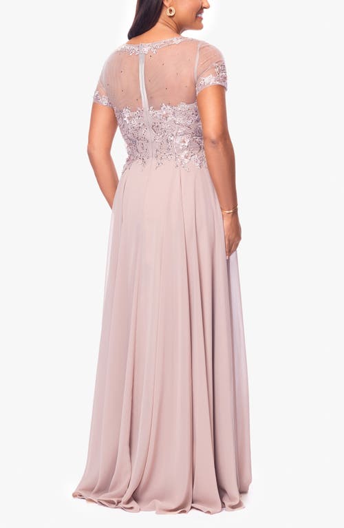 Xscape Evenings Beaded Mesh Gown In Taupe