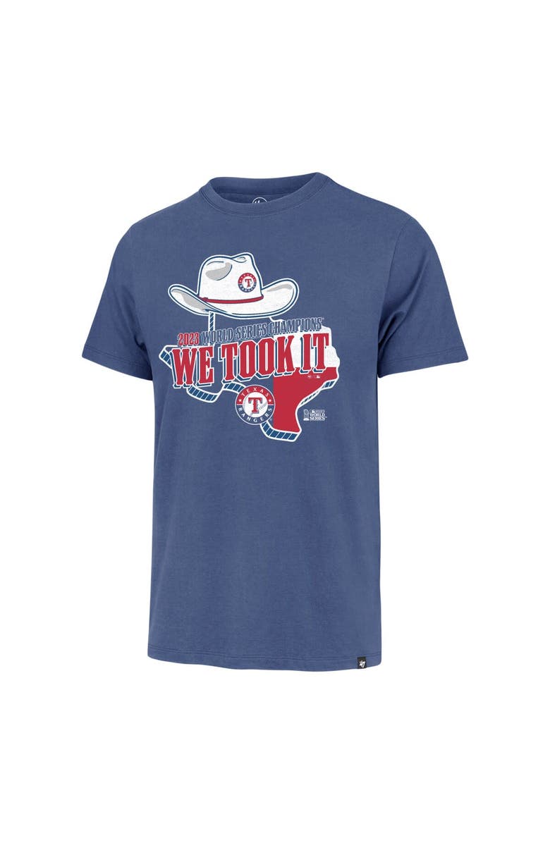'47 Men's '47 Royal Texas Rangers 2023 World Series Champions Local Playoff Franklin T-Shirt, Alternate, color, 