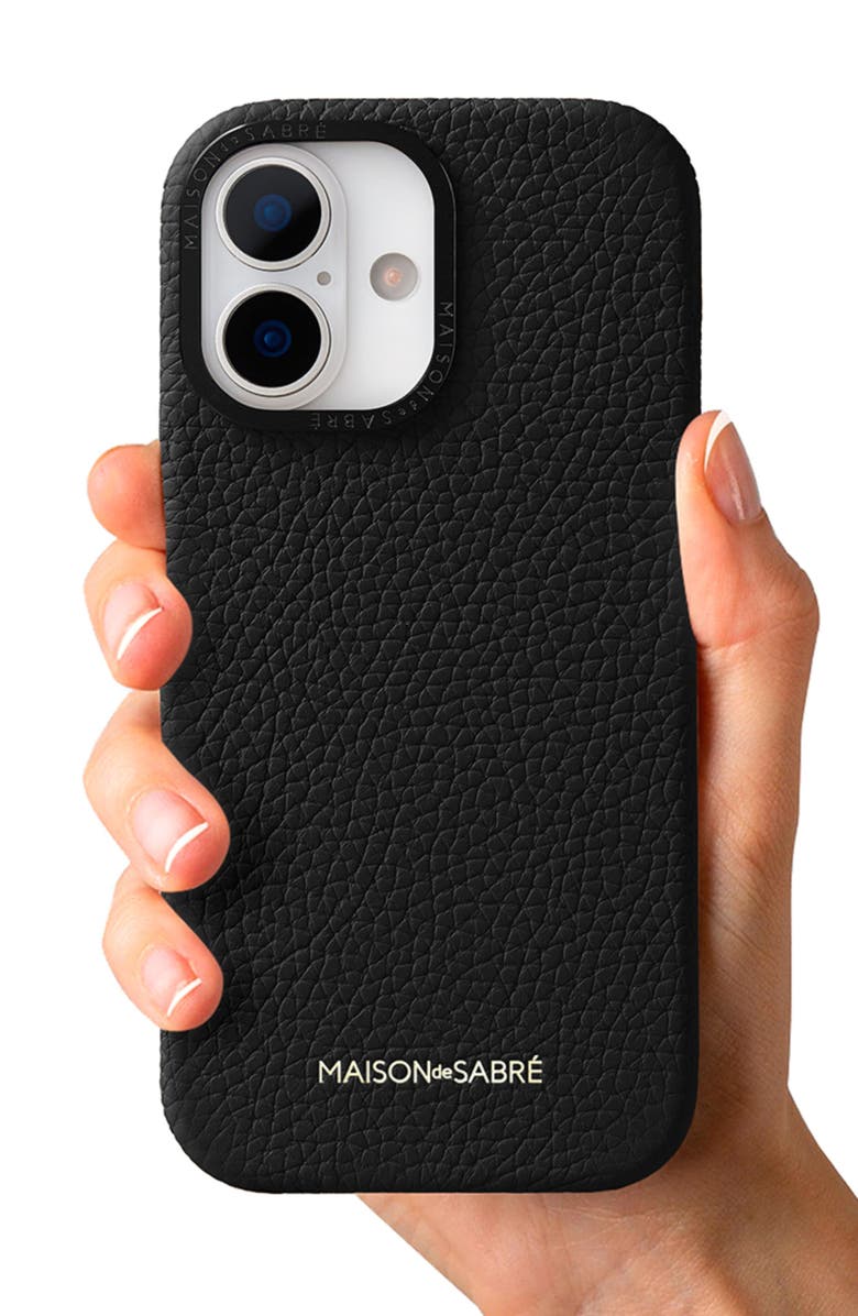 MAISON de SABRÉ Leather Phone Case, Alternate, color, Black Caviar