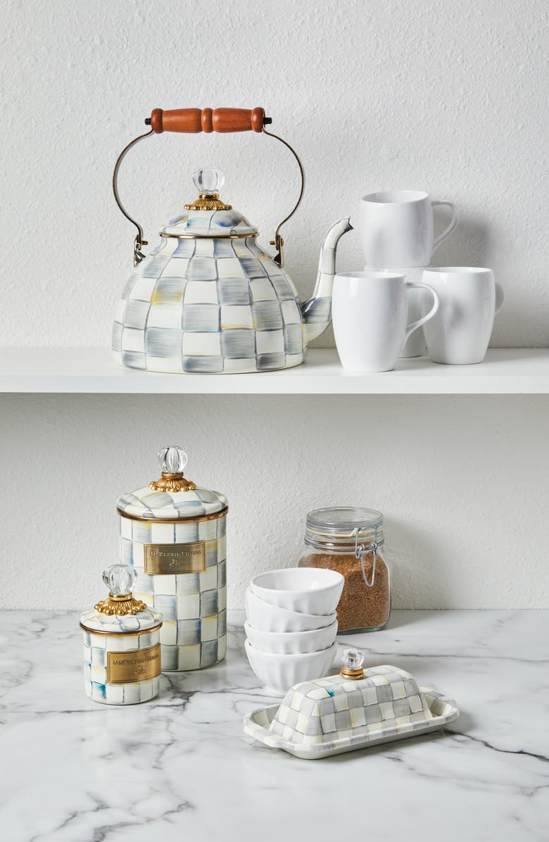 MACKENZIE CHILDS Sterling Check Enameled Steel Butter Box, Alternate, color, Grey/ White