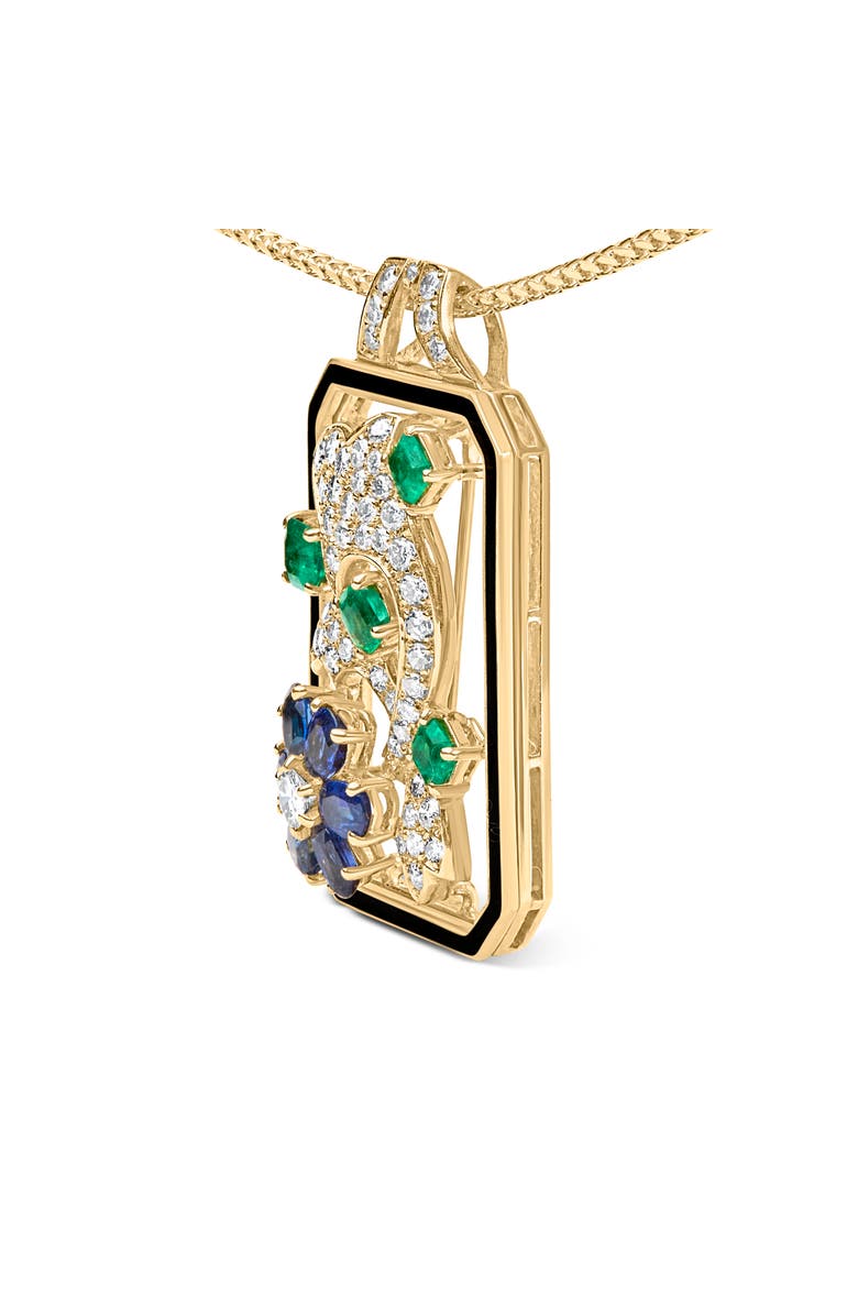 Haus of Brilliance 18K Gold 2 1/3 Cttw Diamond Sapphire & Emerald Dog Tag Pendant Necklace & Brooch, Alternate, color, Yellow