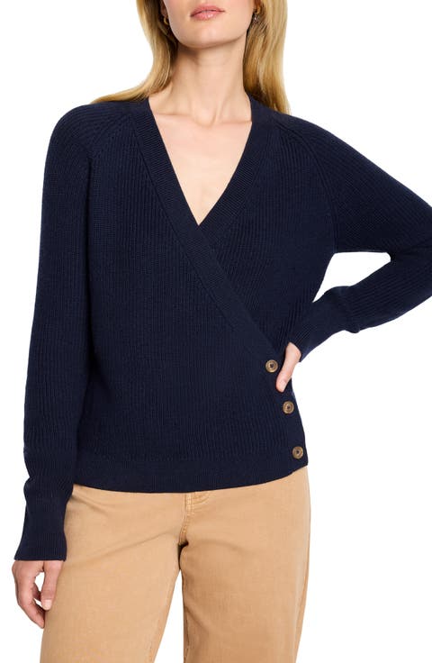 Shaker Stitch Faux Wrap Sweater