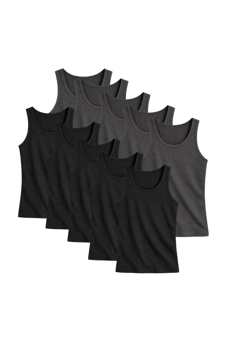 BenBen Mens 10 Pack Ribbed Tank Tops Classic Fit, Main, color, Black/Grey