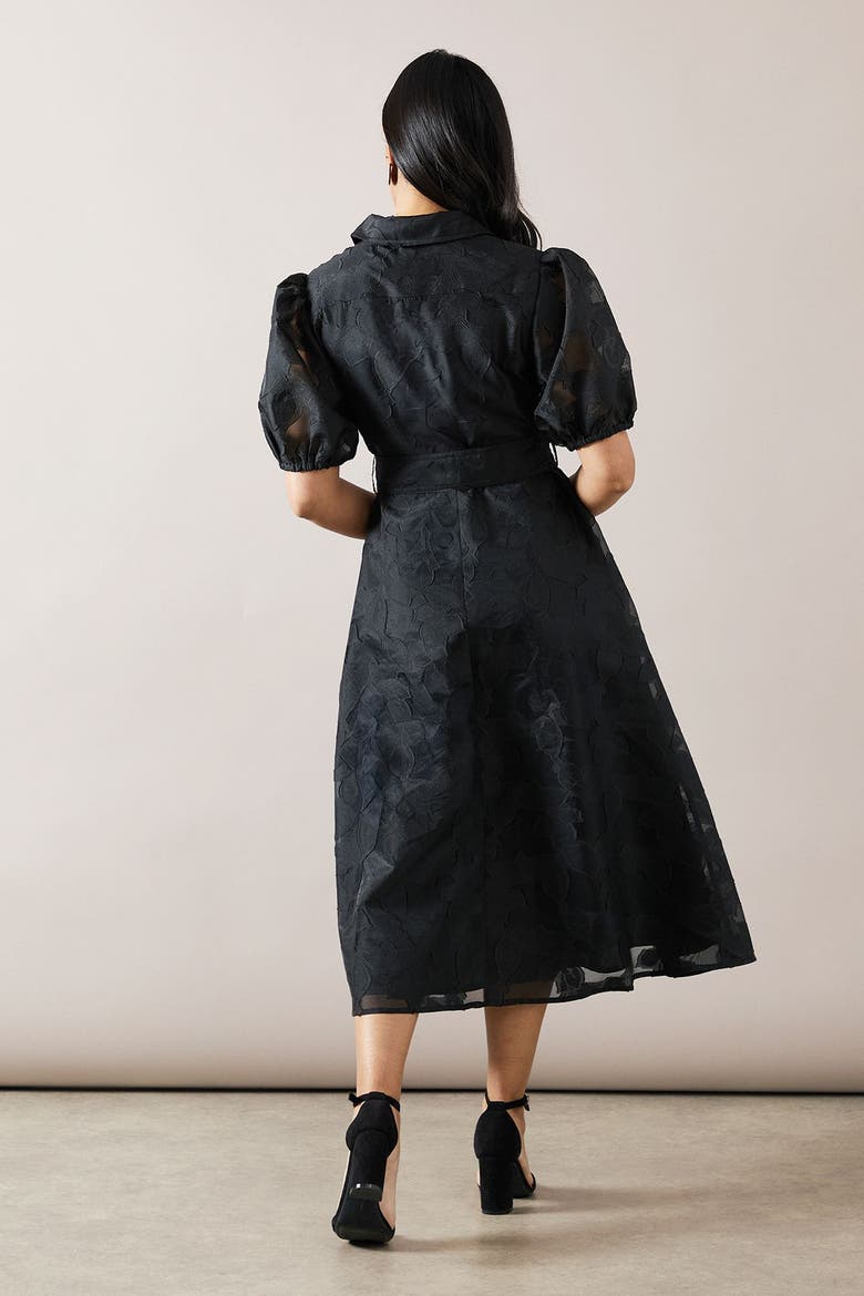 Petite Burnout Floral Shirt Dress, Alternate, color, Black