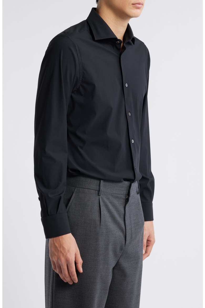 Piccadilly Solid Knit Nylon Blend Dress Shirt, Alternate, color, BLACK