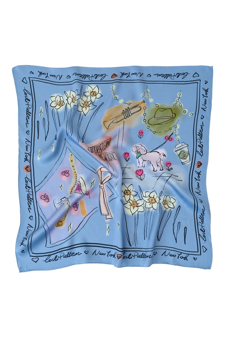 NYC in Sketches Silk Bandana, Main, color, BLUE
