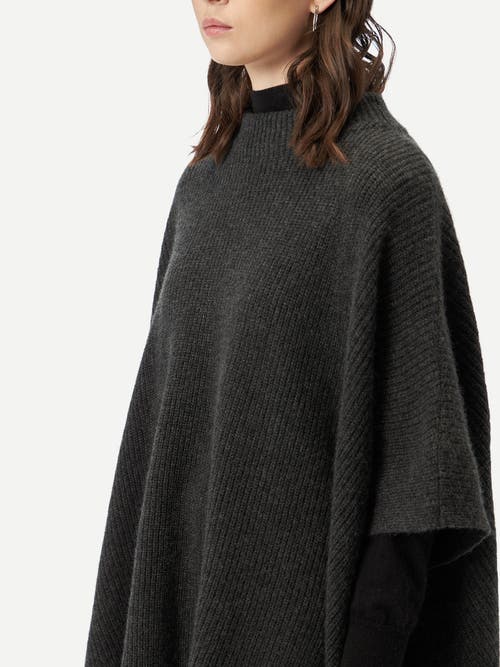 Gobi Mongolian Cashmere Rib-knit Cashmere Poncho In Charcoal