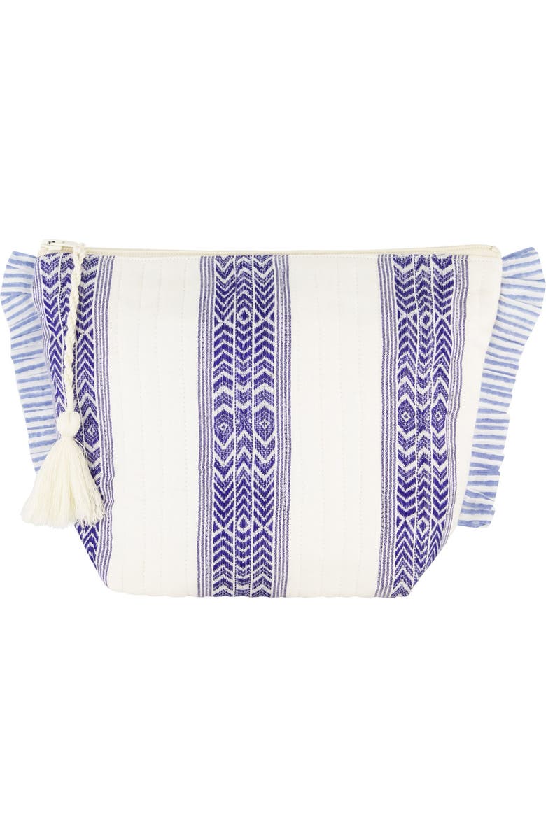 Mer St. Barth La Plage Ruffle Pouch Chambray Ikat, Main, color, Navy