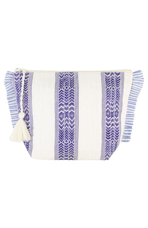 La Plage Ruffle Pouch Chambray Ikat