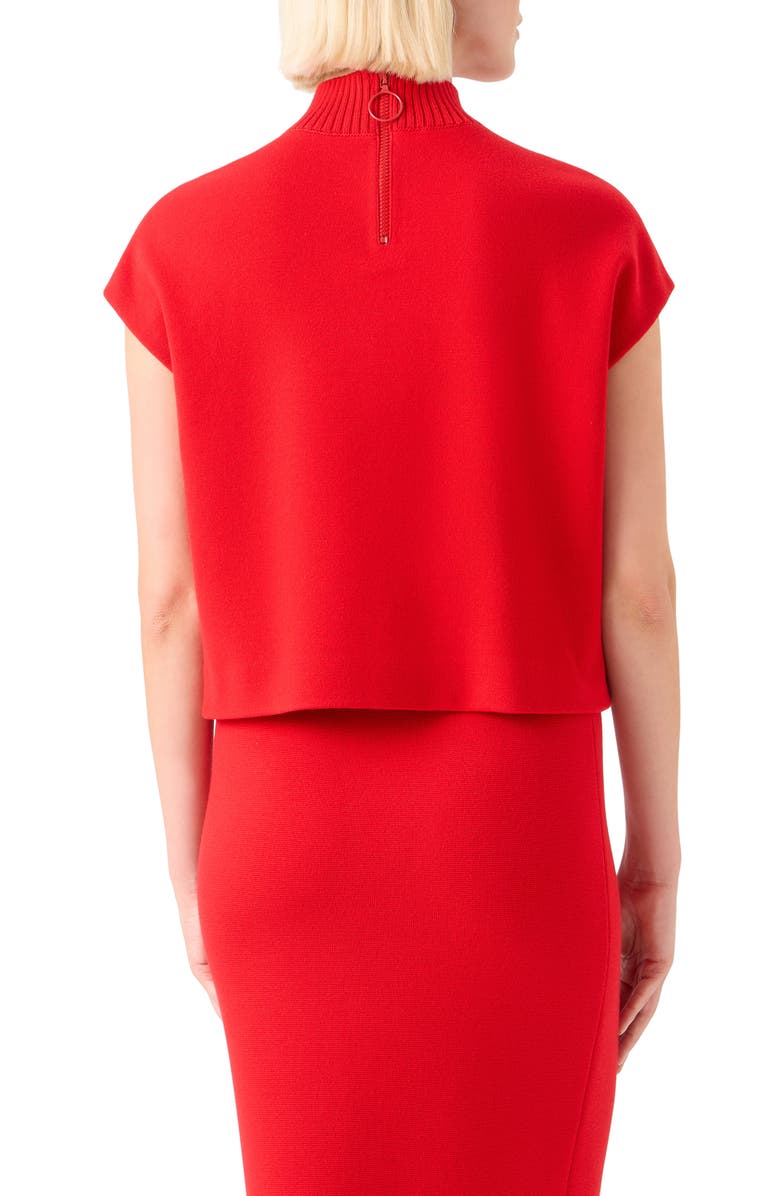 Akris punto Mock Neck Cap Sleeve Stretch Virgin Wool Sweater, Alternate, color, Bright Red