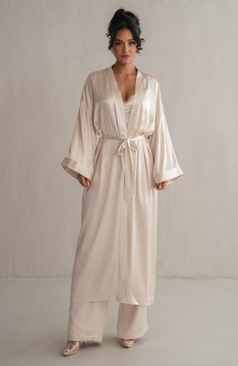 JLUXLABEL Forever & Always Satin Robe, Alternate, color, Beige