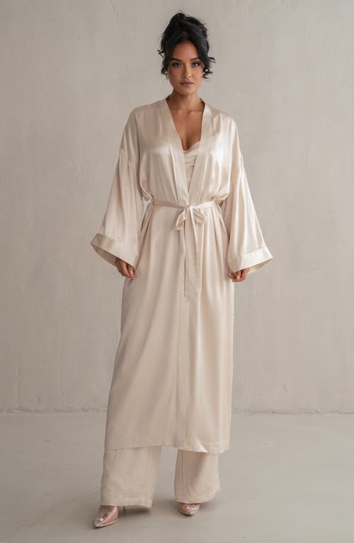 Jluxlabel Forever & Always Satin Robe In Beige