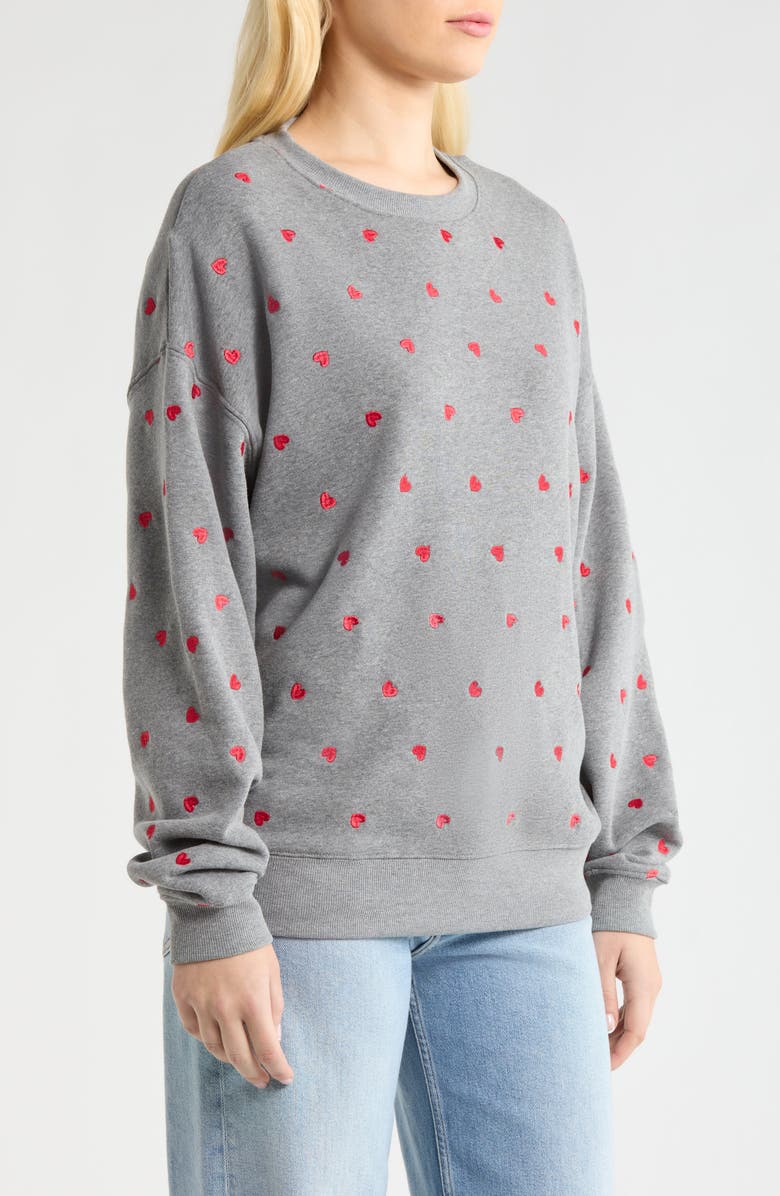 Beach Riot Devyn Embroidered Hearts Oversized Sweatshirt, Alternate, color, Red Love Hearts