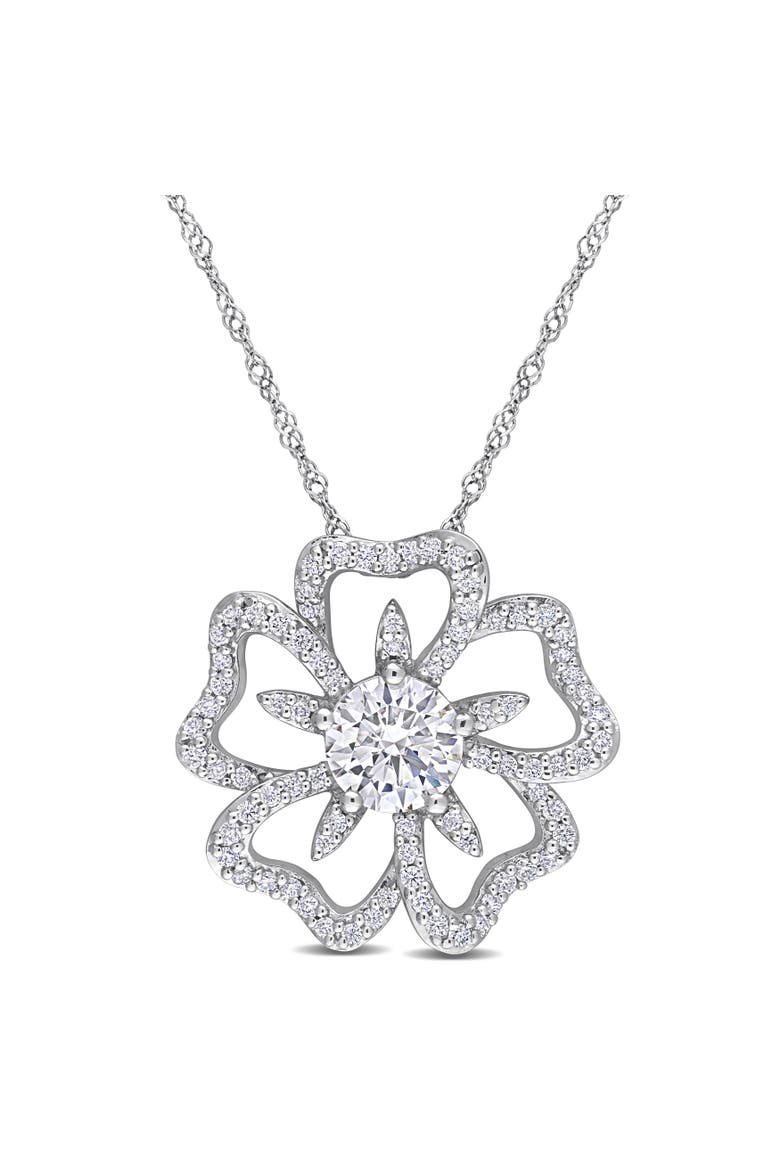 Moissanite Flower Pendant, Main, color, Sterling Silver