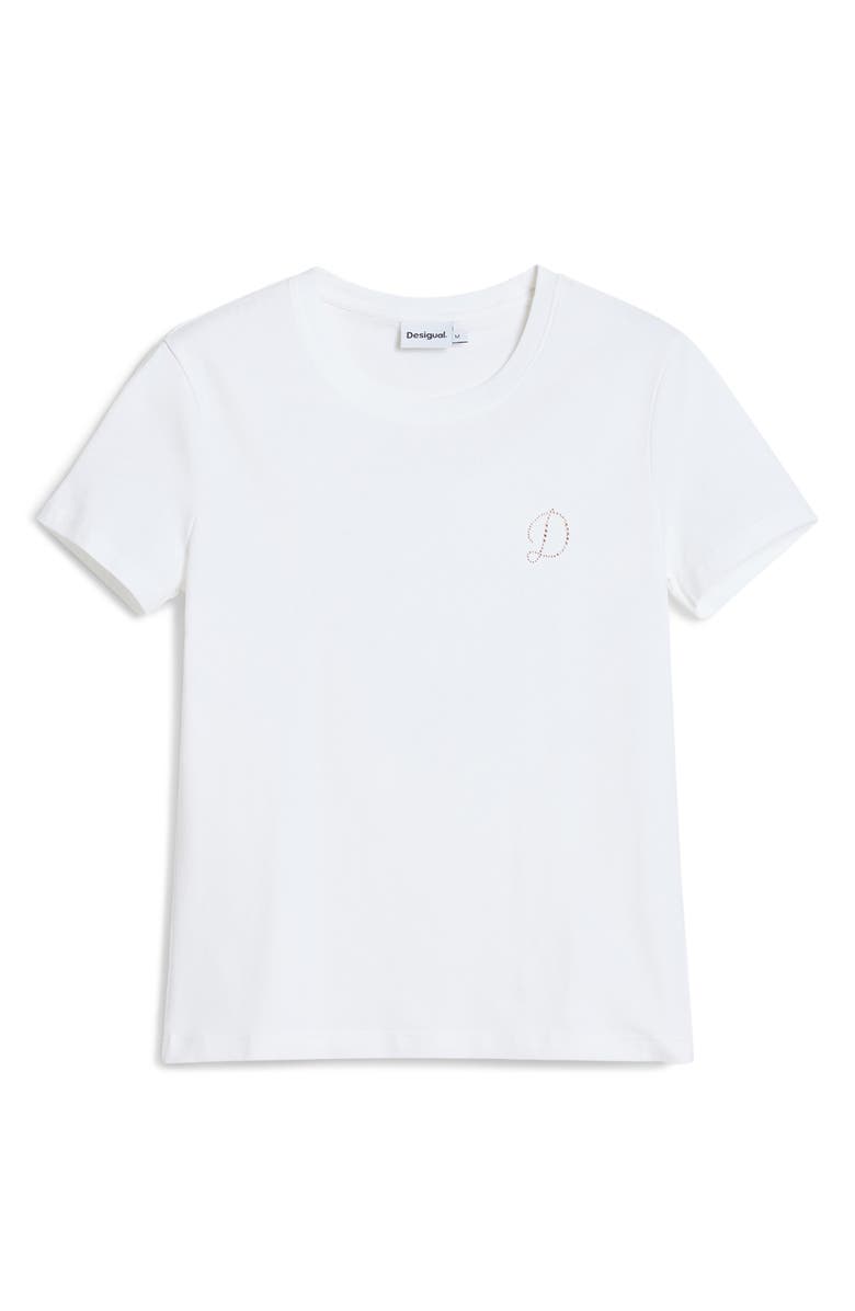 Desigual Rhinestone Embellished Stretch Cotton T-Shirt, Alternate, color, White