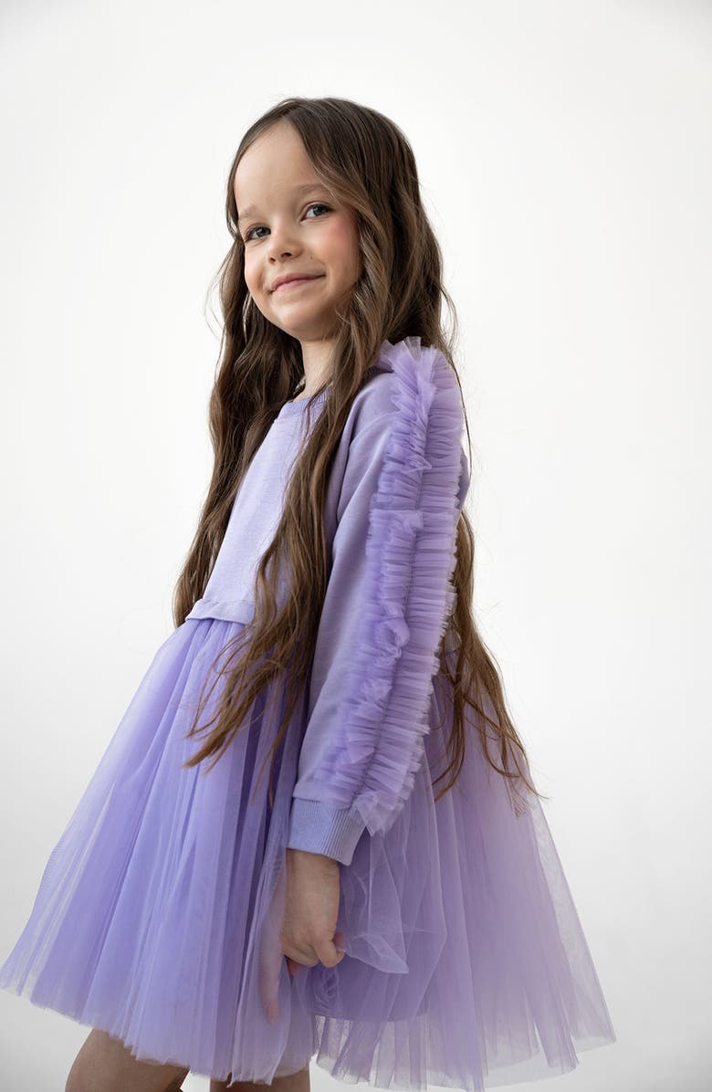 Mini Celebrities Ruffle Sweatshirt Dress, Alternate, color, Lilac Dream