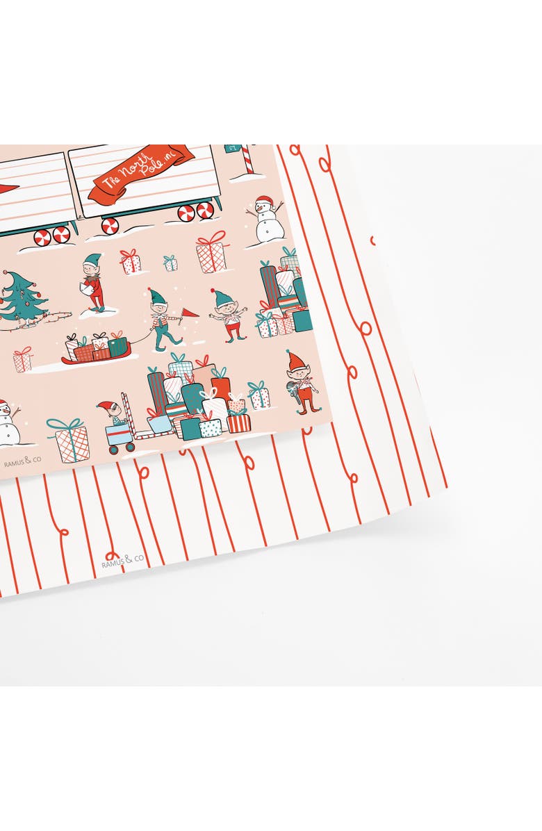 Ramus & Co Two-Sided "Elf Workshop" Heavyweight Christmas/Holiday Gift Wrap, Main, color, Multicolored