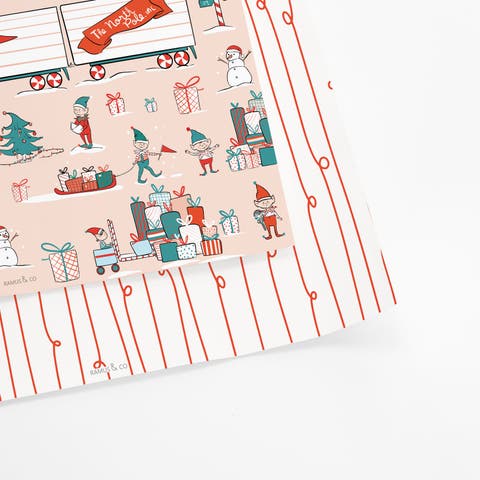Two-Sided "Elf Workshop" Heavyweight Christmas/Holiday Gift Wrap (Eight Sheets)