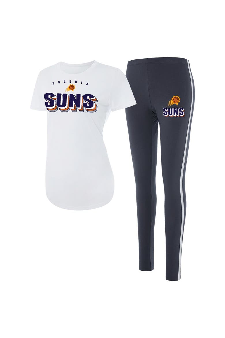 Women's Concepts Sport White/Charcoal Phoenix Suns Sonata T-Shirt & Leggings Sleep Set, Alternate, color, White