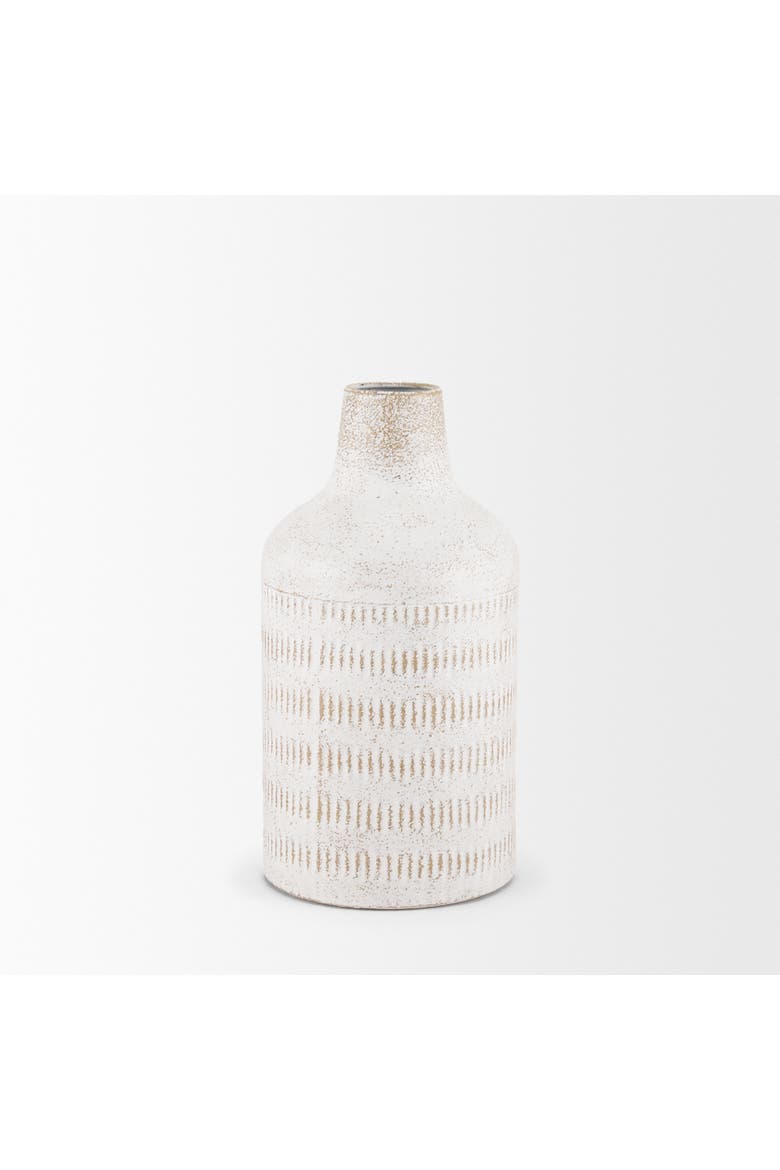 Tisha Terracotta Distressing Metal Vase, Alternate, color, White