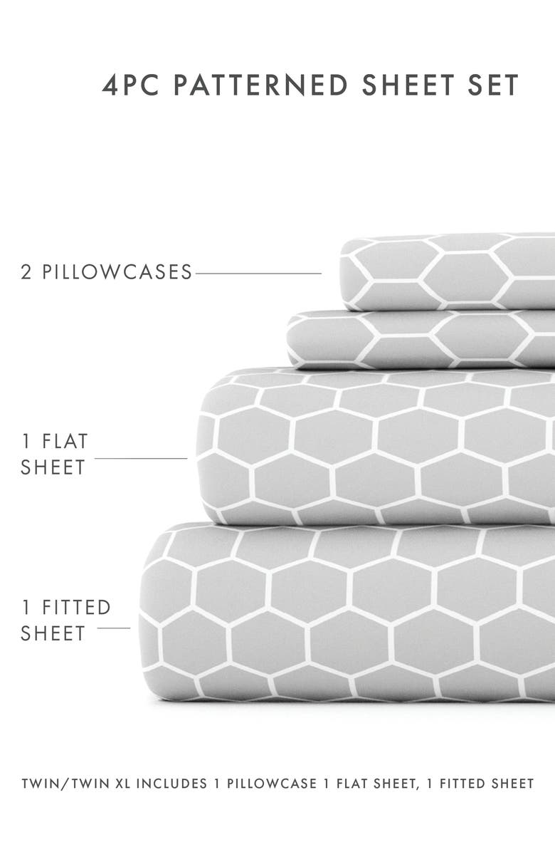 HOMESPUN HOME SPUN Premium Ultra Soft Honeycomb Pattern 4-Piece Bed Sheet Set, Alternate, color, Gray