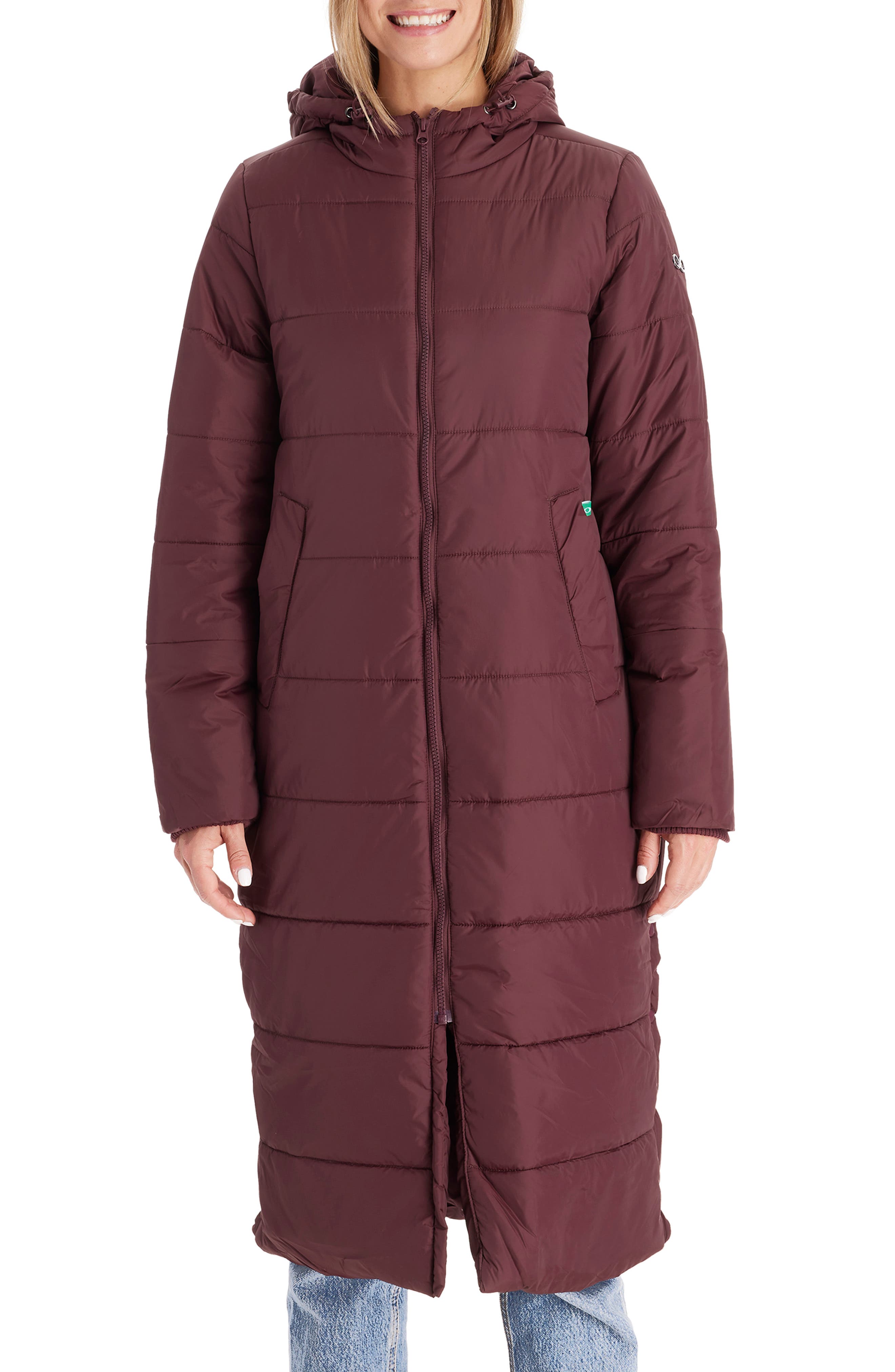 burgundy padded coat women's