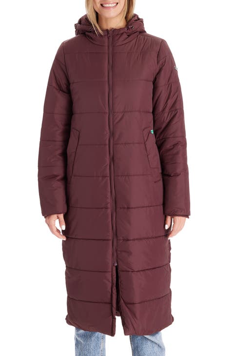 Long burgundy puffer coat online