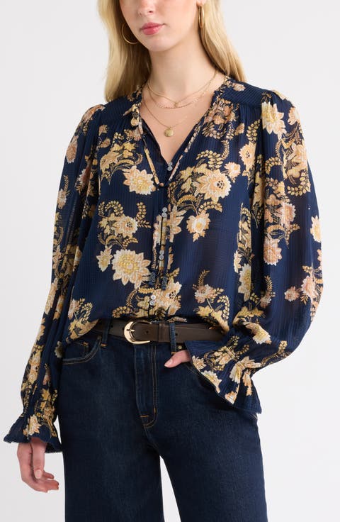 Floral Ruffled Button Front Shirt