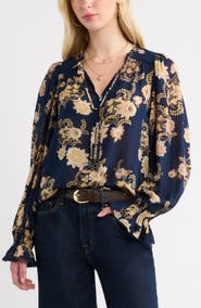 Treasure & Bond Floral Ruffled Button Front Shirt
