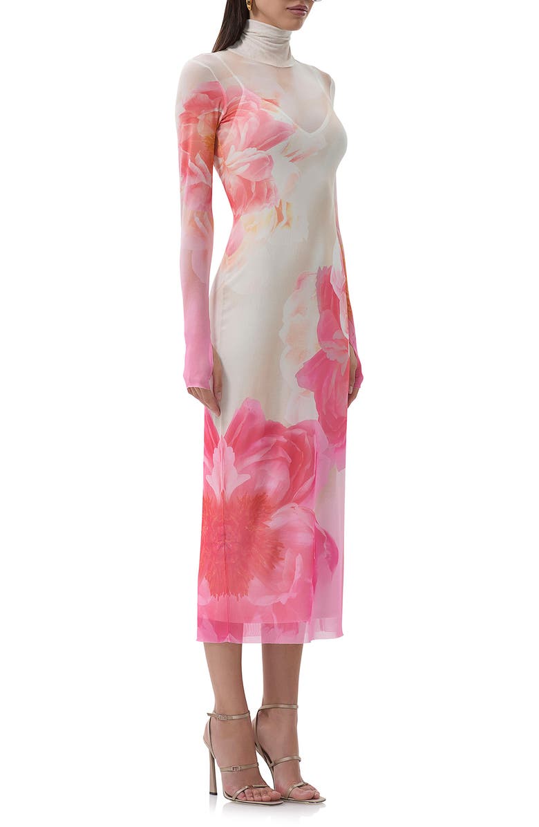 AFRM Shailene Turtleneck Long Sleeve Mesh Midi Dress, Alternate, color, Cloud Floral