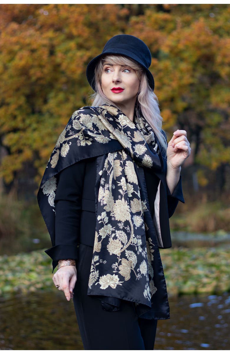 Elizabetta Esmeralda - Silk Scarf/Shawl for Women, Alternate, color, Black And Gold