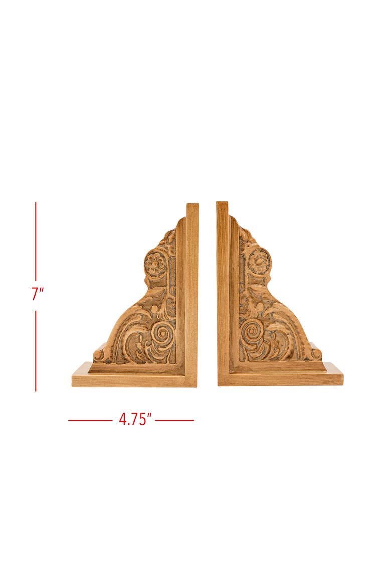 Set of 2 Carved Bookends Brown MDF, Alternate, color, Brown