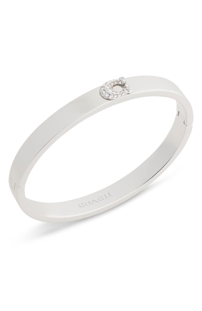 COACH Sculpted C Pavé Hinge Bangle, Main, color, Rhodium