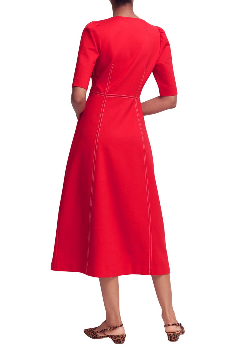 Puff Sleeve Ponte Midi Dress, Alternate, color, MERIDA RED