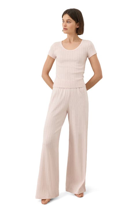 Organic Cotton Pointelle Wide Leg Pant