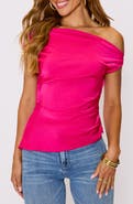 VICI Collection Date Night One-Shoulder Ruched Satin Top