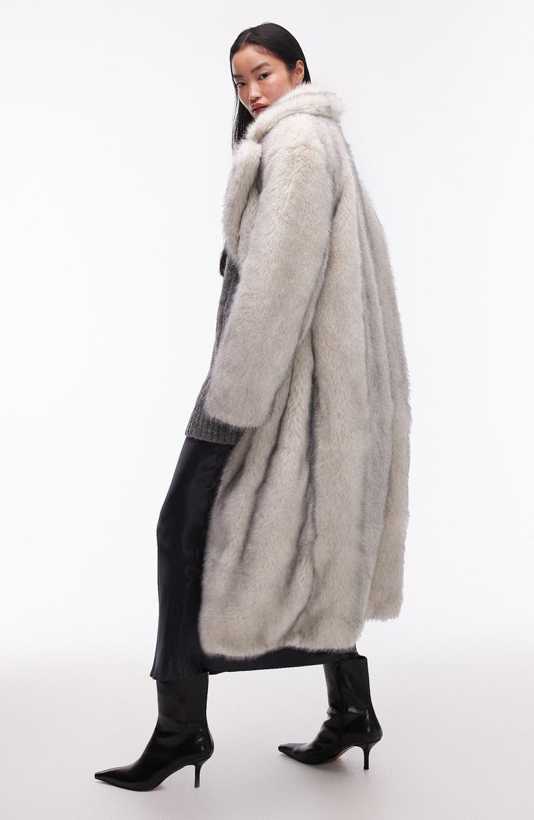 Topshop Faux Fur Longline Coat, Alternate, color, 