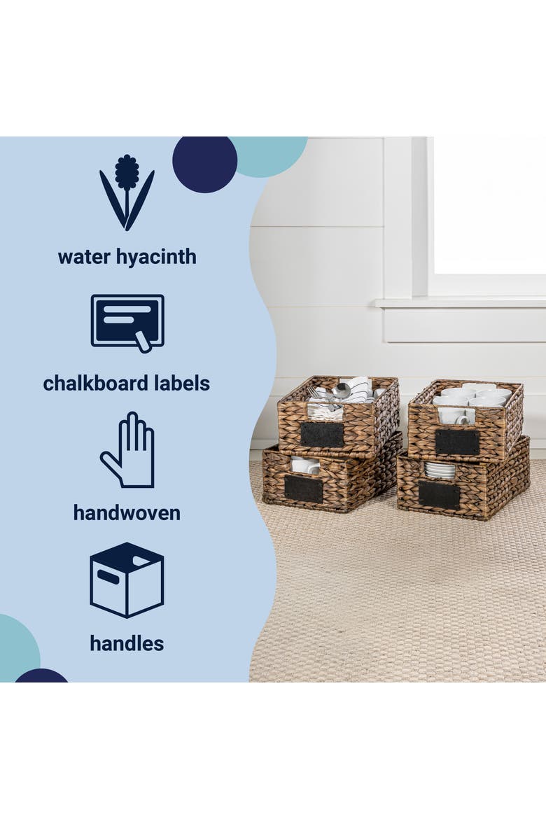 Lane Classic Farmhouse Hand-Woven Hyacinth Pantry Baskets with Chalkboard Labels and Handles, Alternate, color, Brown