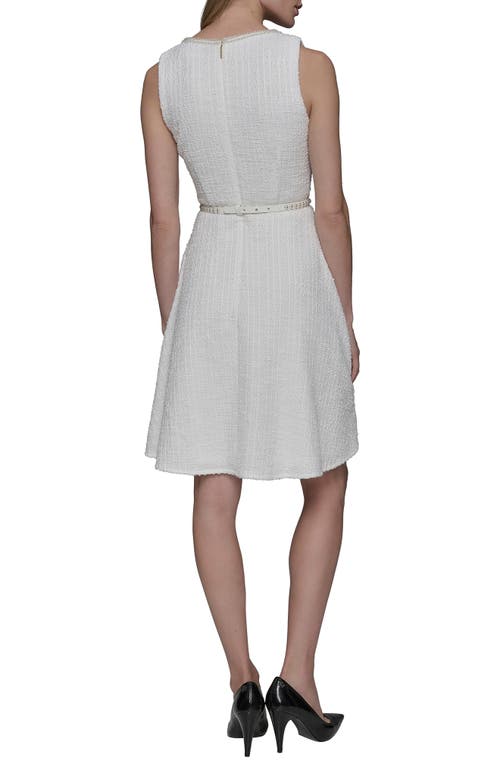 Shop Karl Lagerfeld Paris Sleeveless Belted A-line Dress In Soft White