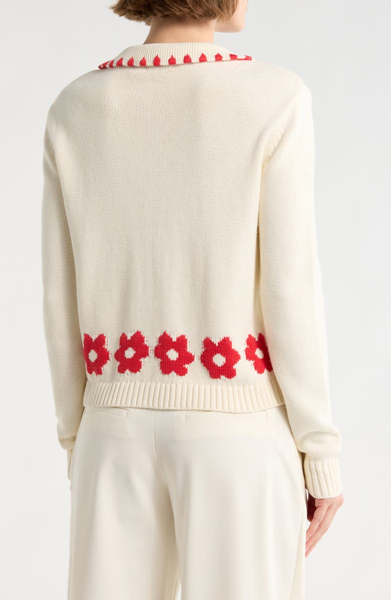 ELIE ELIE TAHARI Collared Buttoned Cardigan, Alternate, color, Ivory/ Red