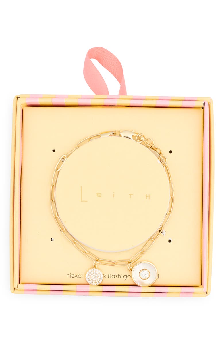 Leith Cancer Mother-of-Pearl & Crystal Charm Paper Clip Chain Bracelet, Main, color,