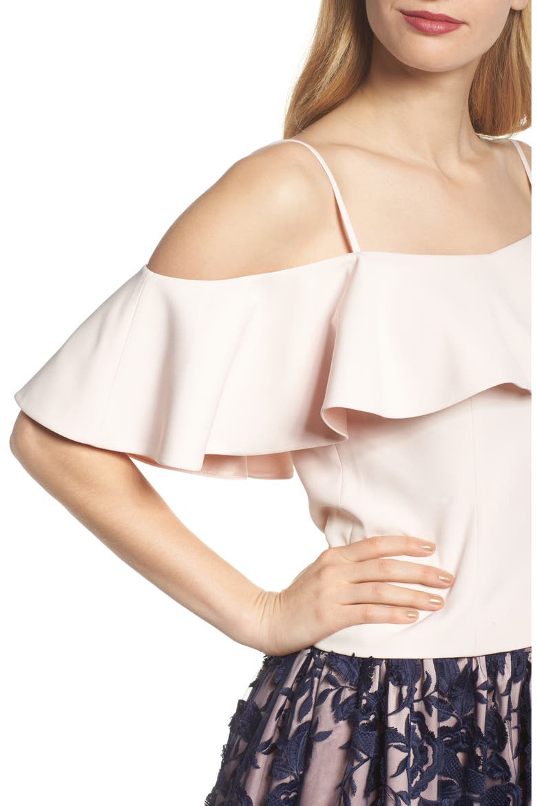 Ruffled Cold Shoulder Top, Alternate, color, BLUSH