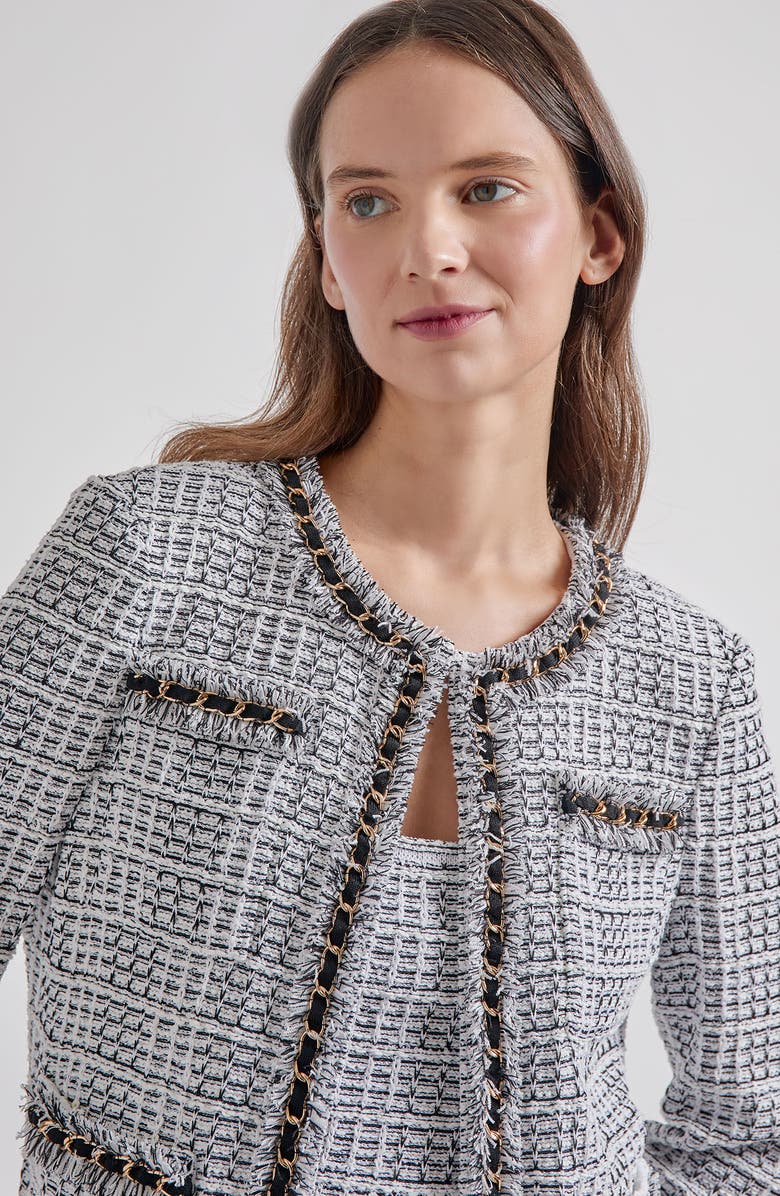 Misook Chain & Fringe Trim Jacket, Alternate, color, White/ Black