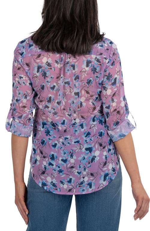 Kut From The Kloth Jasmine Chiffon Button-up Shirt In Blossom Journey Lilac Navy